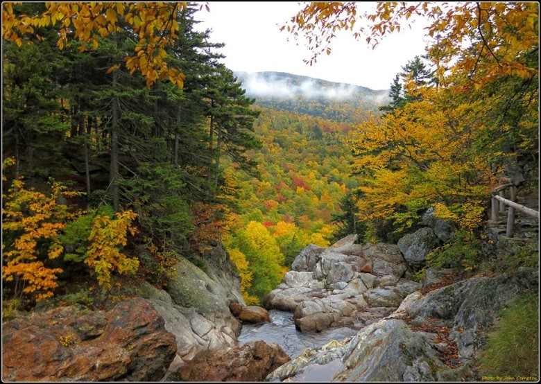 While color is peaking in Pinkham Notch, the foliage is just coming in at lower elevations.