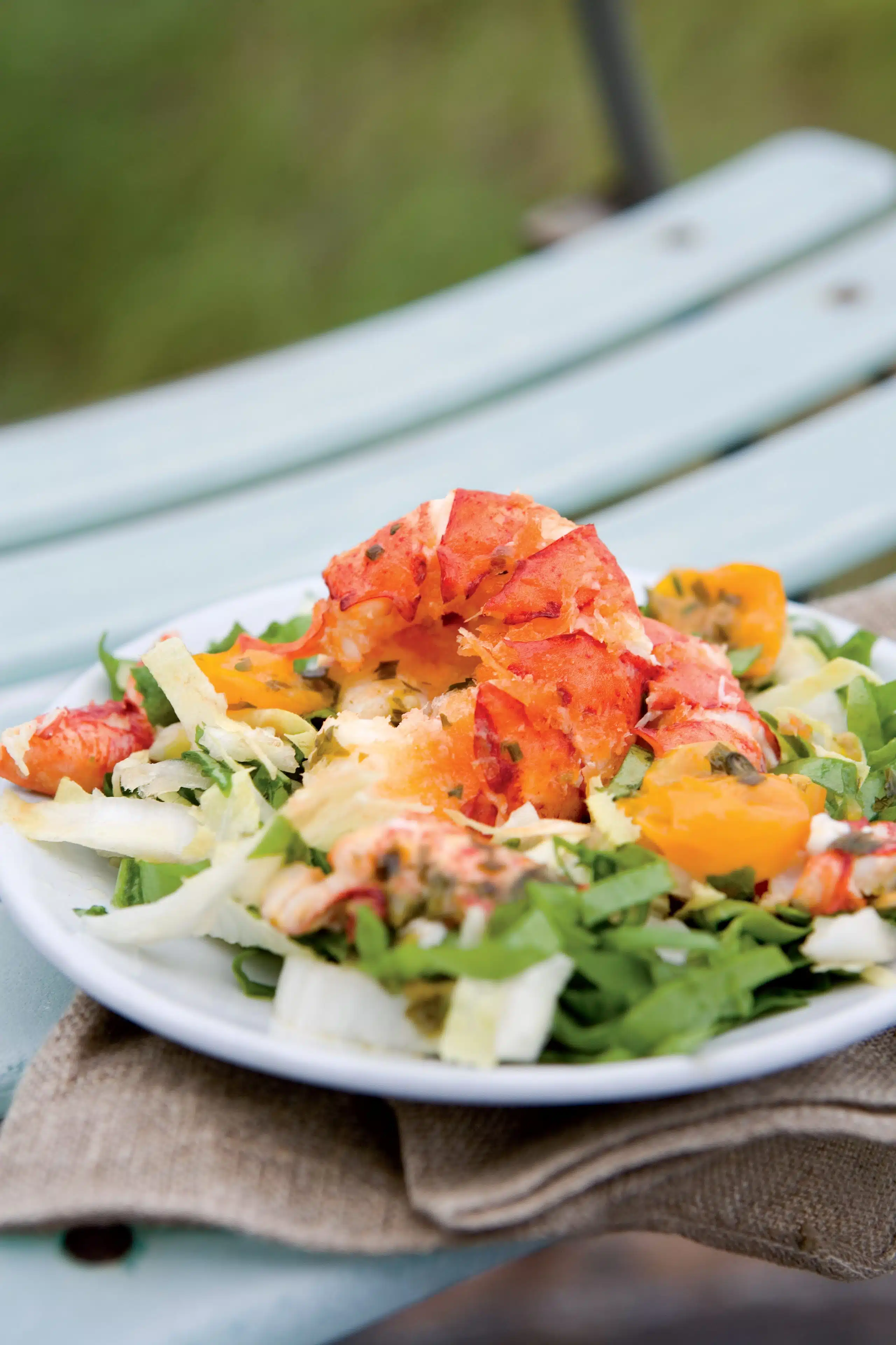 Crispy Lobster-Tail and Pea-Tendril Salad With Warmed Lobster Vinaigrette