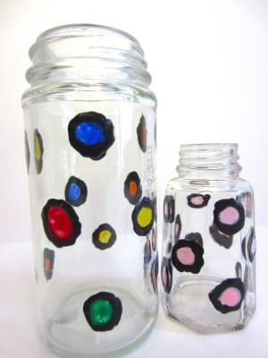 Miniature polka dot vases using liquid leading and glass paint