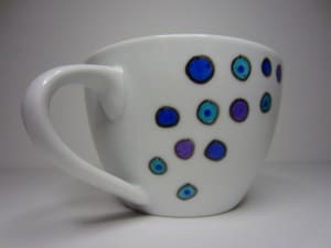 Polka dot tea cup using porcelain pens