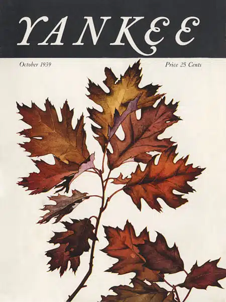 Cover of Yankee magazine from October 1939, priced at 25 cents, featuring an illustration of autumn leaves.