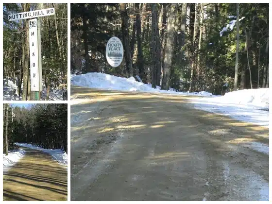 The dirt road to Pickity Place in Mason, NH.