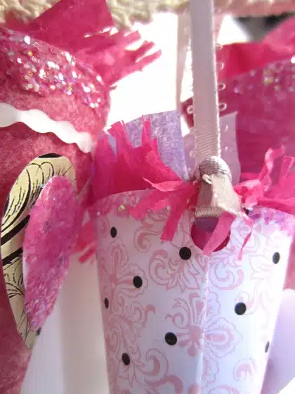 Ribbon is attached to the paper cones