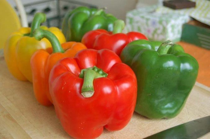 Mexican Stuffed Peppers start with (you guessed it) a rainbowed cluster of peppers.