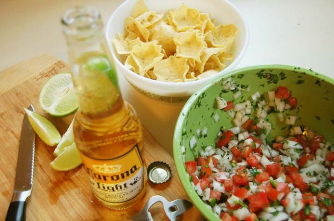 Round out your Cinco de Mayo with fresh, homemade pico de gallo, tortilla chips, and an icy cold Mexican beer.