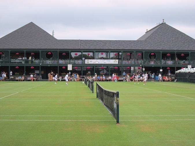 The historic grass courts of the Hall of Fame Tennis Club.
