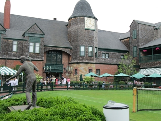 The view to the street entrance from inside the International Tennis Hall of Fame & Museum.