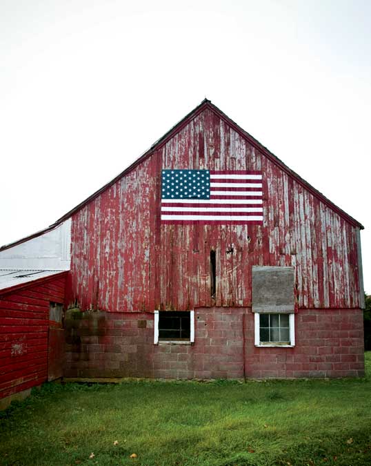 Flag on barn along Route 341 in Warren, Connecticut.