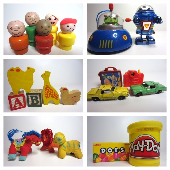 Examples of toys you can add to a nostalgic toy themed tree 