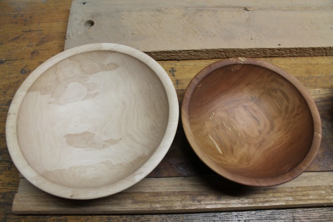bowls Dave Brown made from apple and hop hornbeam--very hard woods