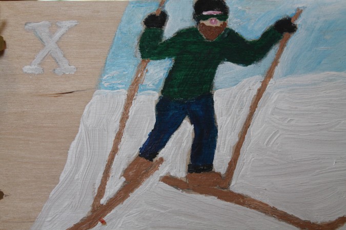 X is for X-country skiing (painted by Viola Reil)