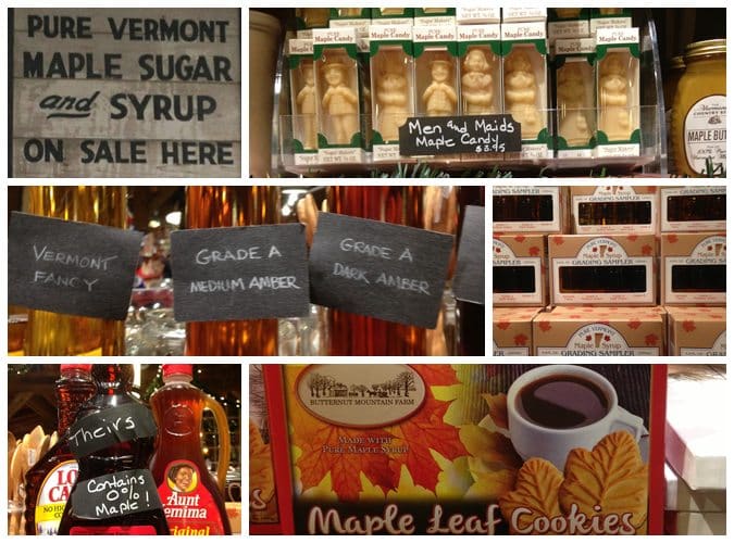 Just beyond the candy is pure Vermont maple syrup, all the grades, in different bottles and different forms.