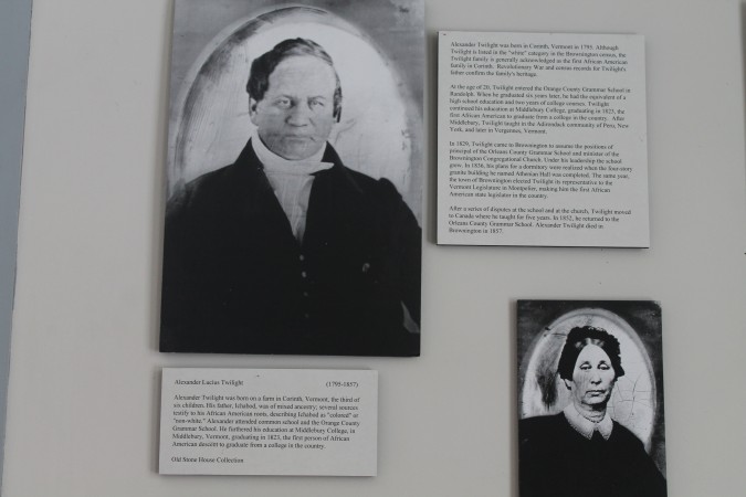 Museum display about Alexander Twilight and his wife, Mercy