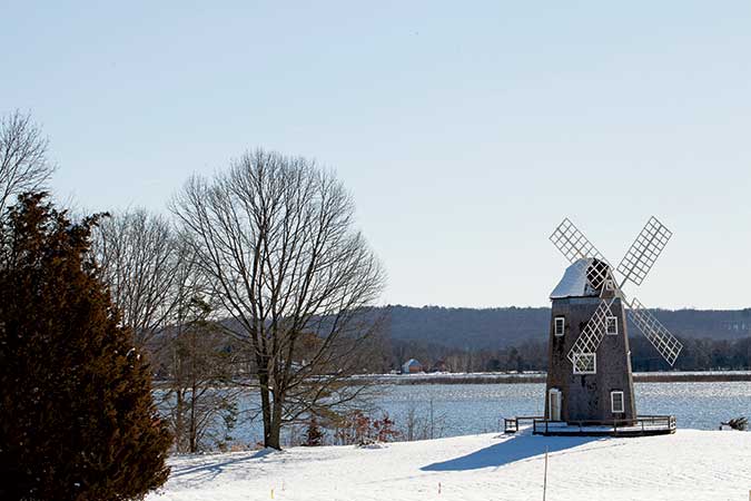 North Cove’s landmark windmill was built as a guesthouse in 1967 and is now for sale ($1.9 million).
