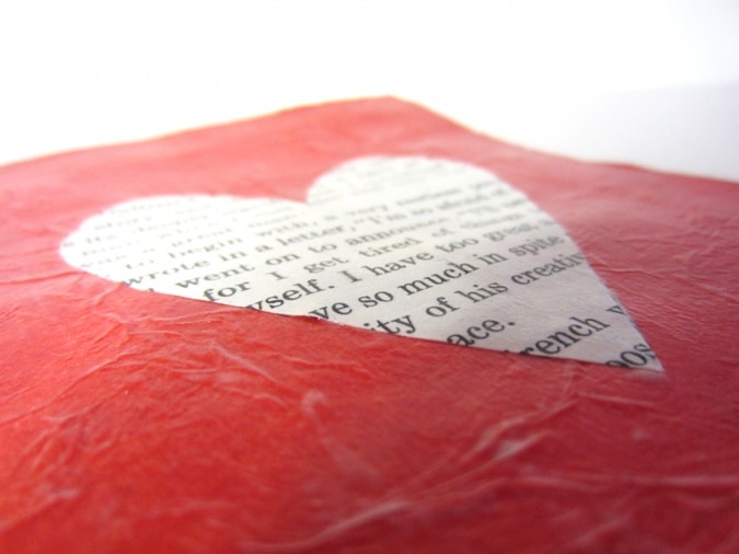 Crumpled tissue paper add texture to the valentine