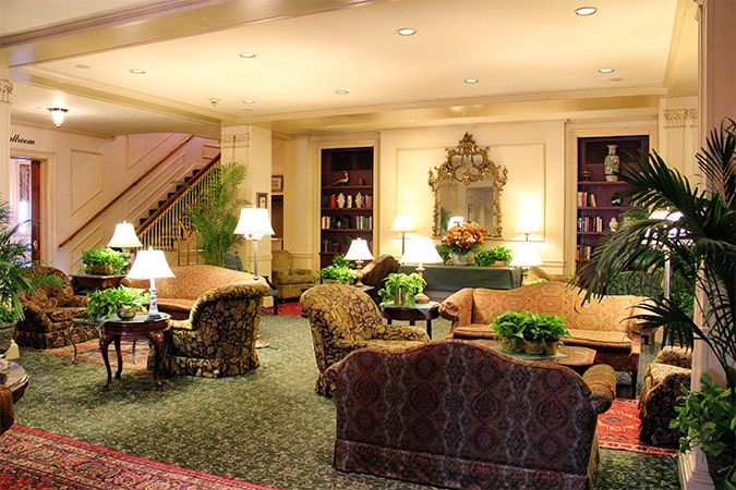 The lobby of the Hawthorne Hotel.