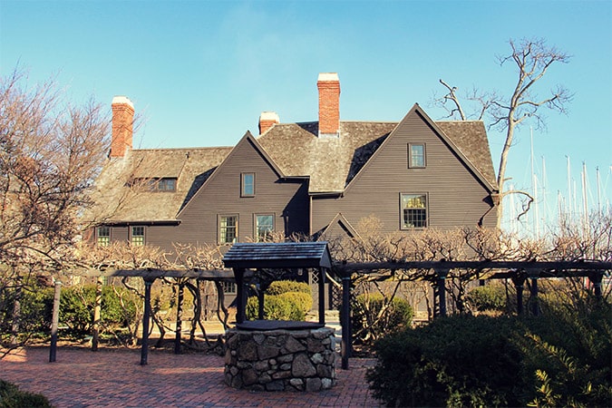The House of Seven Gables, with the gardens in a winter slumber.