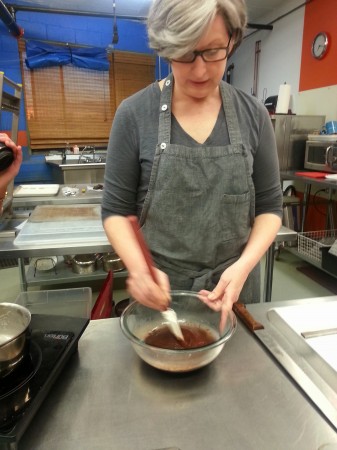 Catharine stirs the ganache