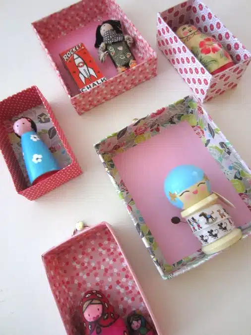 Finding items to go in the display boxes.