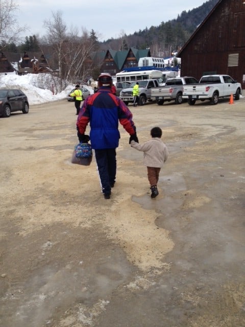 Calvin and his grandfather make their way to the lodge. 