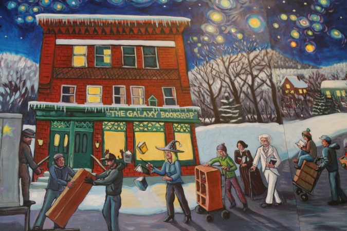 In Tara Goreau's mural here they are Moving the Store (notice even Mark Twain showed up to help!)