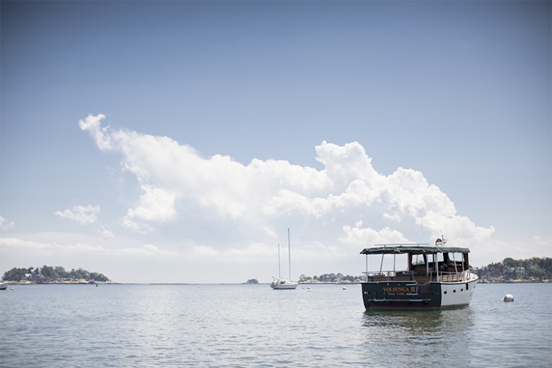 Volsunga IV, Captain Bob's Thimble Islands tour boat moored in Stony Creek Harbor.