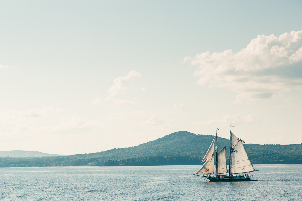 Maine Windjammer Lewis R. French sailing in West Penobscot Bay.