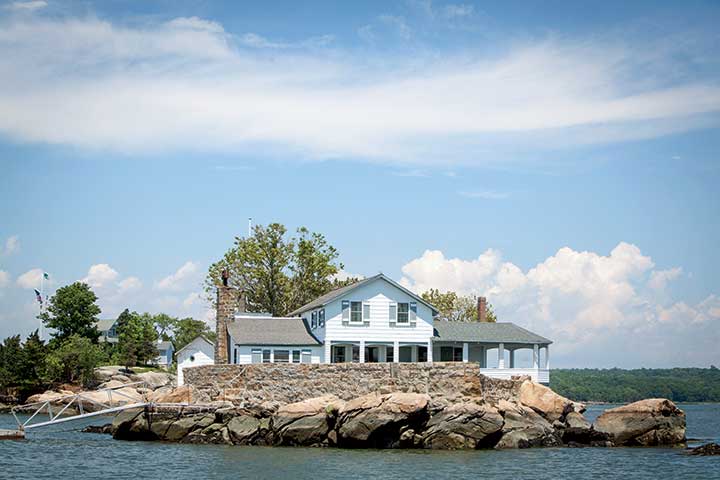 At only three-quarters of an acre in area, Dogfish Island, a.k.a. Dogfish Rock—constructed not by nature but by man—is the smallest of the 23 inhabited Thimbles, an archipelago in Long Island Sound.