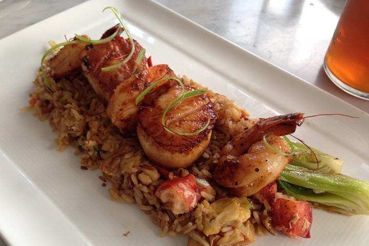 Seared shrimp and Maine Scallops at The Tides Beach Club.