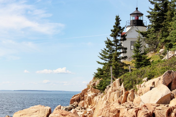The view of Bass Harbor Lighthouse from the cliffside.