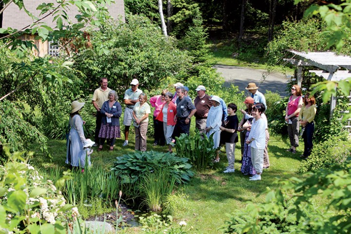 Amy Tudor (grandson Winslow’s wife) leads a tour of her garden with daughter Ellie. Visits to nearby family gardens are no longer available, but tours of Tasha’s house and garden are offered in May, June, and October (advance reservations required). “I’ve always had a clear picture of how I wanted my garden to look,” Tasha wrote. “It’s Paradise on earth!”