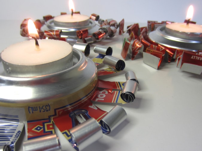 Tealight holders made from soda cans