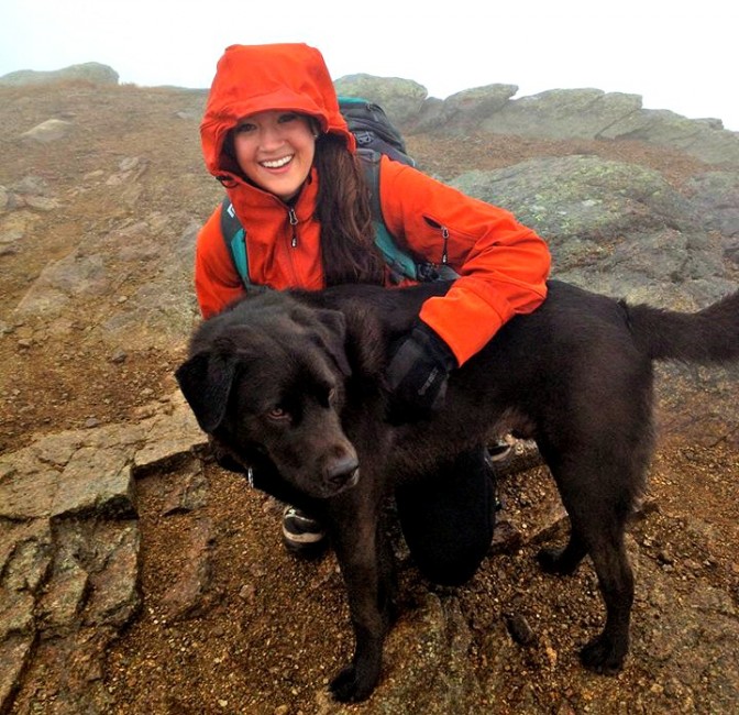 The author and her favorite hiking partner, Jack, in good spirits despite the not-so-good weather. 