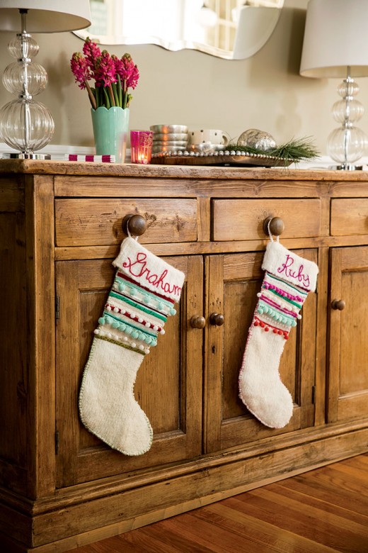 Her mom made Christmas stockings from thrift-store sweaters and trim