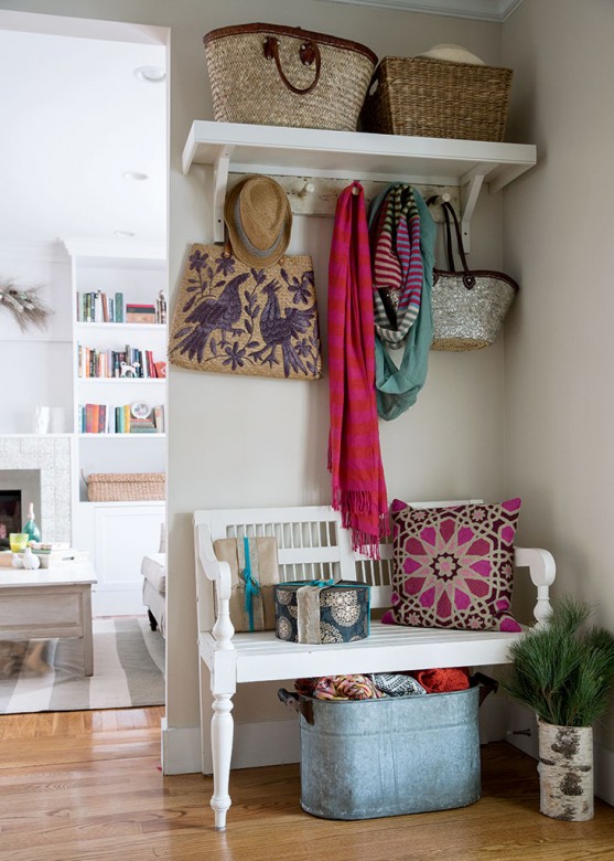 Standley and her husband made the shelf to complement the white bench from T.J. Maxx.