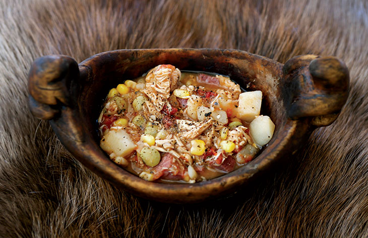 Succotash is served in a traditional handmade maplewood bowl.