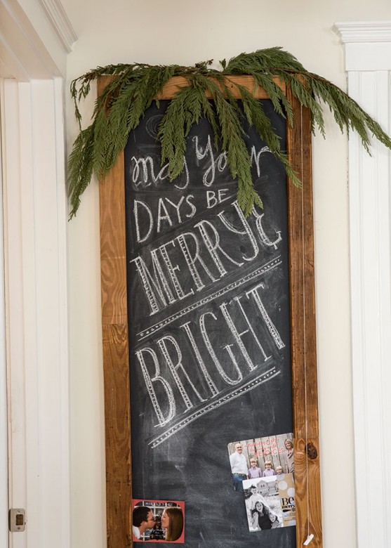 Standley created this chalkboard frame from old bed slats.