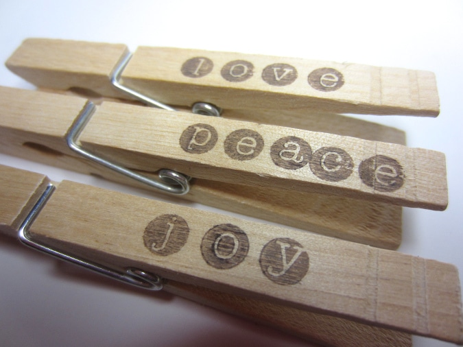 Stamp words onto the clothespins