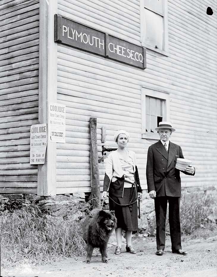 Calvin and Grace Coolidge with their chow, Blackberry, at Vermont’s Plymouth Cheese factory (founded by John Coolidge), 1931. Although the Coolidges made Northamp­ton, Mass., their primary residence, they returned often to their home state. Black­ington’s collection included more than 250 images of the former president and first lady. 