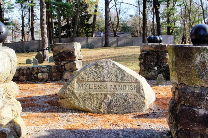Myles Standish's marker within the memorial.