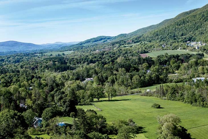 From atop the Bennington Monument, a vista of peaceful meadows spreads out below, with westward views of the battlefield six miles away.