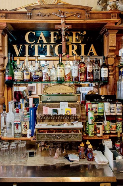 Old World ambience at the Caffè Vittoria, established in 1929 in Boston’s North End. 