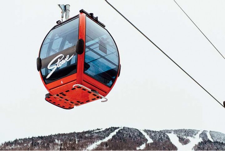 At Stowe Mountain Resort, modern amenities keep visitors returning to this vener­able New England ski area. Here, a gondola rides high over the slopes
