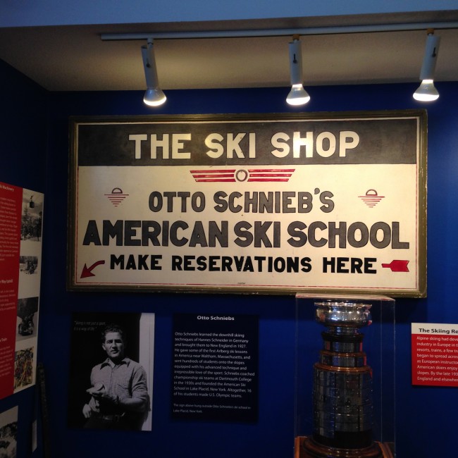 The museum’s permanent exhibit features everything from the sign for the school founded by 1930s Dartmouth ski coach Otto Schnieb …