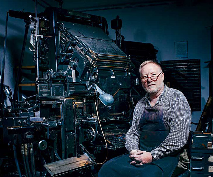 John Kristensen’s business, Firefly Press, is built around three antique letterpress printers that he calls his “dinosaurs.” The machines and the process may be old, but his products are timeless.