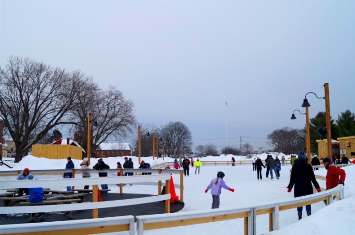 Skaters can take a break by the fire and enjoy music through the speakers that are placed around the rink. 