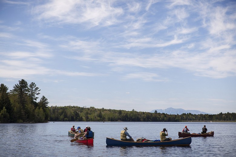The group takes in a clear view of Mt. Katahdin. It was the most unobstructed sighting of the famous mountain the group had during the entire trip. 