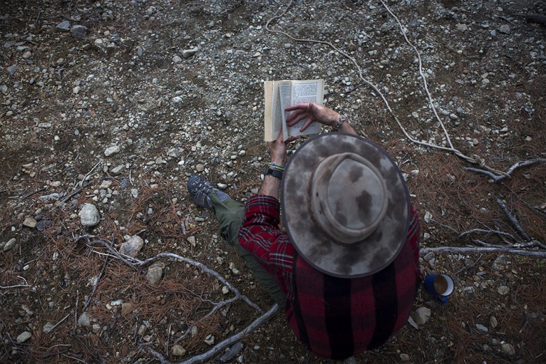 Just a stone’s throw from where Henry David Thoreau and Joe Polis originally camped on the Penobscot’s East Branch, Mike Wilson, senior program director at the Northern Forest Center and the trip’s chief organizer, reads the text from that original journey. Mike often led end of-the-day discussions about Thoreau and the unchanged wilderness he saw 150 years ago. 