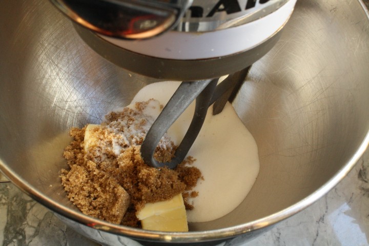 Beating the butter and sugars together incorporates air into the mixture, which gives the cake a fine texture.
