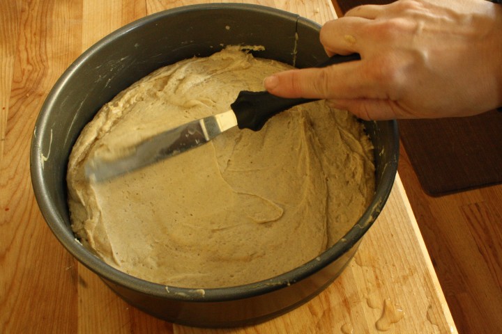 If your spatula is sticking to the batter, dip it in a little water. 